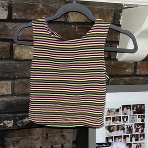 Iris Multicolor Stripe Cropped Tank Top with Bows Open-Back Design